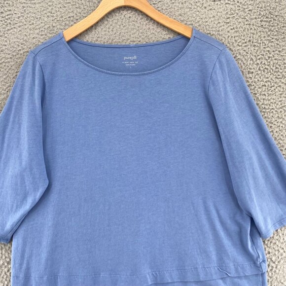 J Jill Top Womens Large Blue Pure Jill Boat Neck 3/4 Sleeve Tunic Stretch Knit - Picture 2 of 11